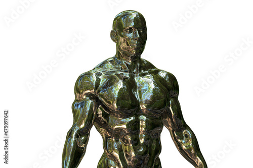 3D render. Golden torso of a naked athletic man on a white background.