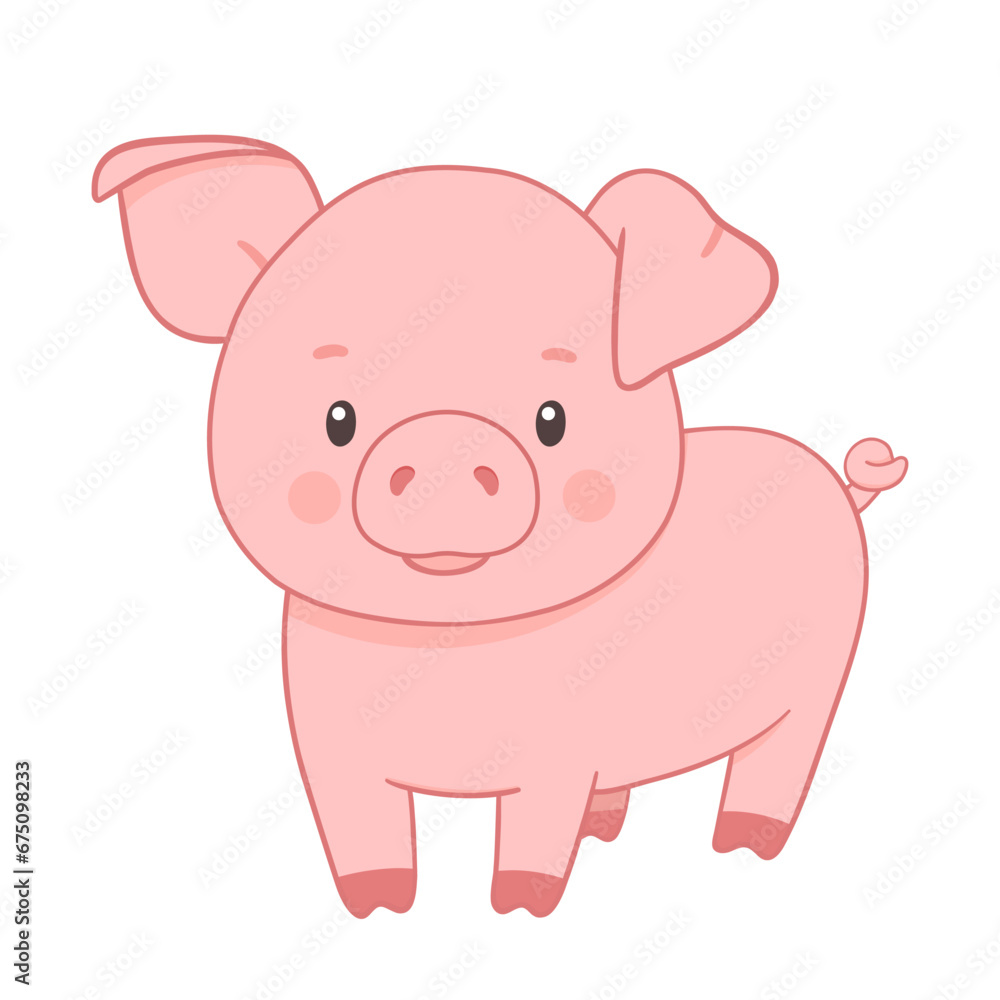 Cute piglet character. Hand drawn vector illustration isolated on white background. Funny Farm animal for kids Cute piglet character. Hand drawn vector illustration isolated on white background. Funny Farm animal for kids