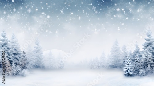 Christmas celebrate festive banner template Tranquil Christmas scene pine tree snow in forest with blank space for your message © Ziyan