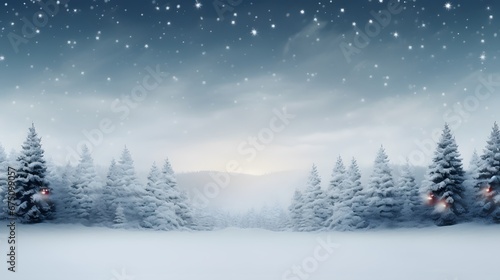 Christmas celebrate festive banner template Tranquil Christmas scene pine tree snow in forest with blank space for your message © Ziyan