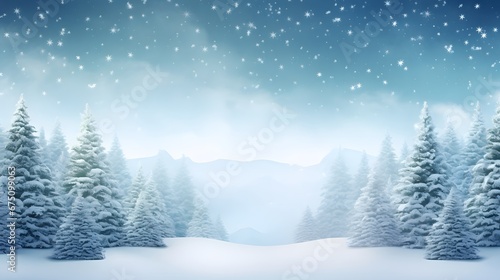 Christmas celebrate festive banner template Tranquil Christmas scene pine tree snow in forest with blank space for your message © Ziyan