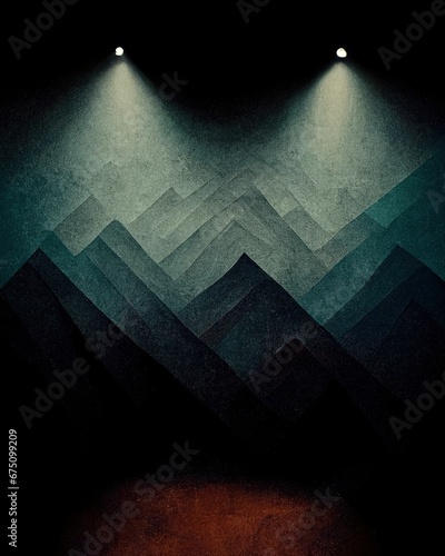 AI generated illustration of mountains with sharp peaks under the limelight