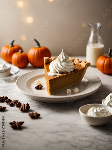 pumpkin pie topped with whipped cream