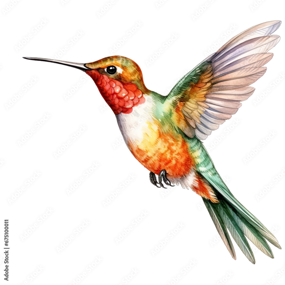 Obraz premium Hummingbird watercolor clipart on transparent background. Generative AI illustration