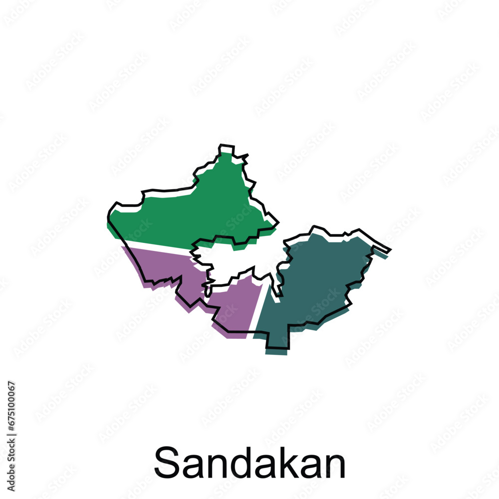 Map City of Sandakan vector design template, Infographic vector map illustration on a white background.
