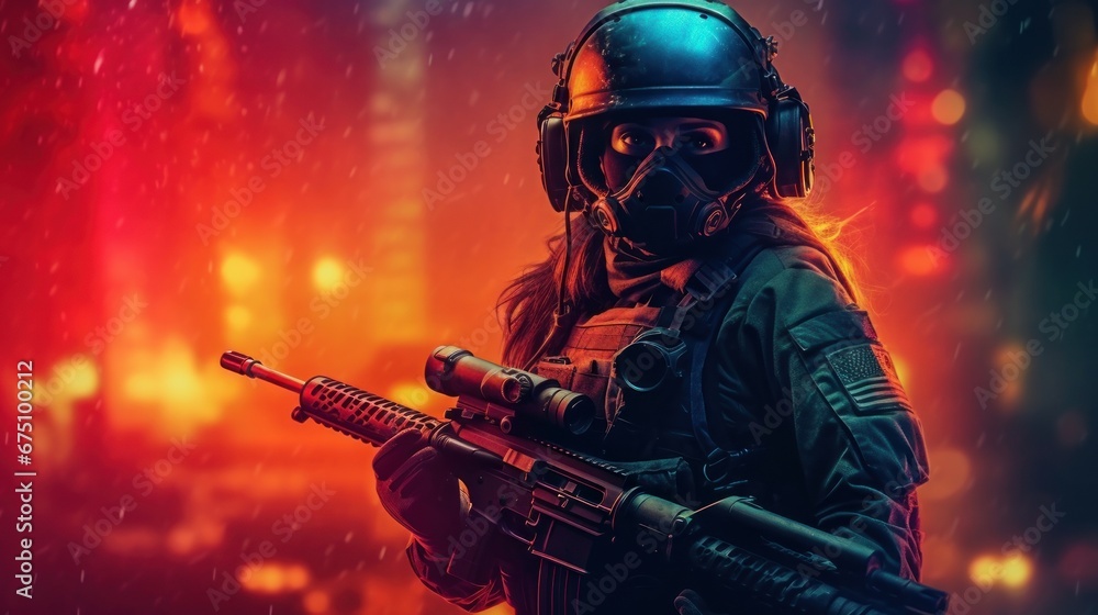 special forces woman in the city at war. special forces woman in the city at war.