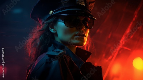 Portrait of a policewoman at night
