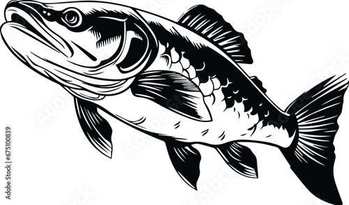 Common Fishing Mascot Logo Monochrome Design Style