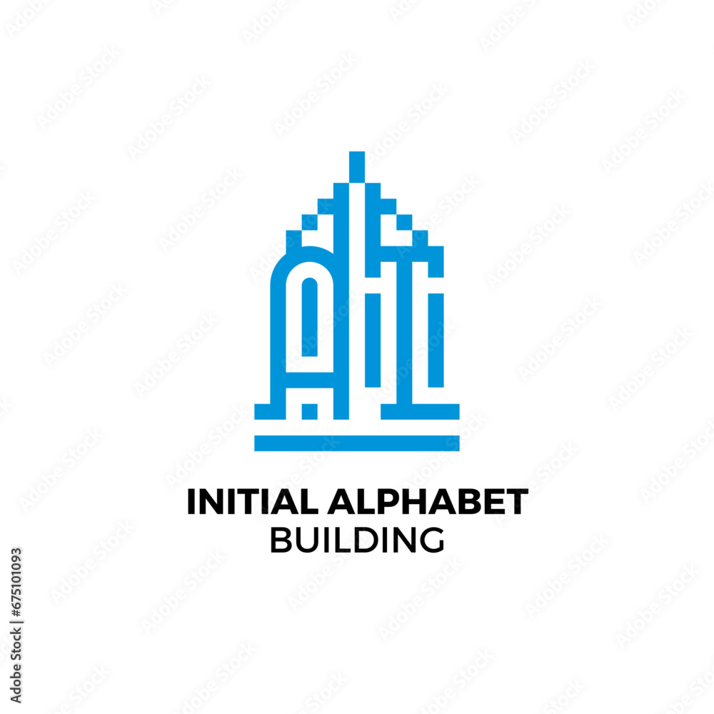 Initial letter AT alphabet building logo