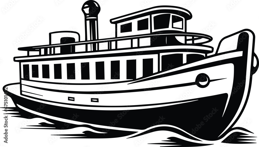 Ferry Boat Sailing On The River Logo Monochrome Design Style