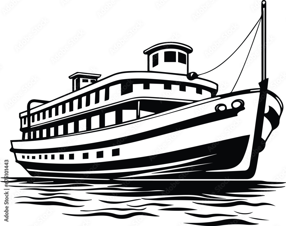 Ferry ship Logo Monochrome Design Style