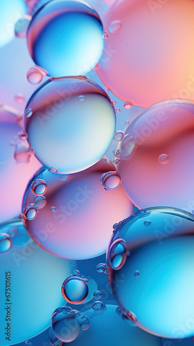 Transparent water bubbles on a colorful gradient background