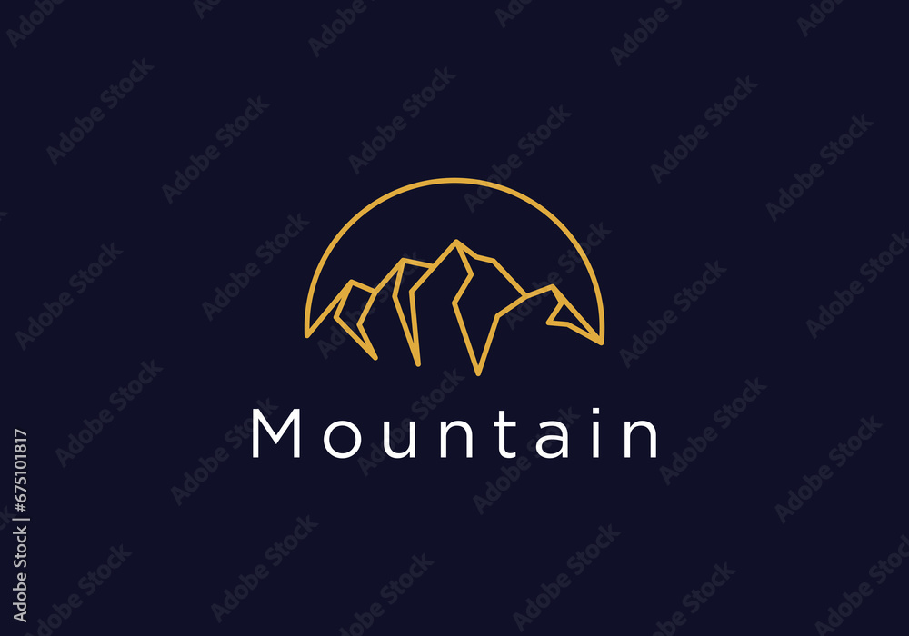 Mountain peak summit logo design. Outdoor hiking adventure icon set. Alpine wilderness travel symbol. Vector illustration. Mountain peak summit logo design. Outdoor hiking adventure icon set. Alpine wilderness travel symbol. Vector illustration.
