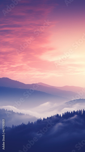 View of mountains with colorful sky and clouds background