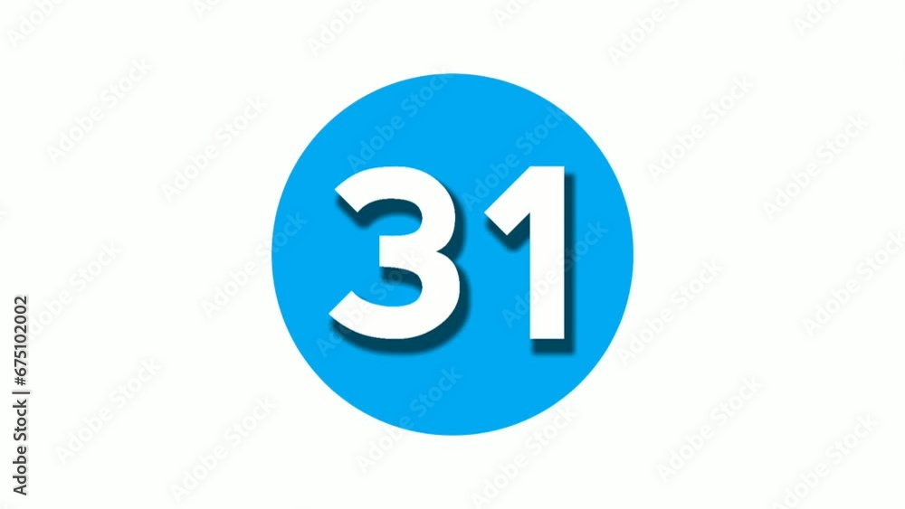 Number 31 thirty one sign symbol animation motion graphics on blue circle white background,cartoon video number for video elements Number 31 thirty one sign symbol animation motion graphics on blue circle white background,cartoon video number for video elements
