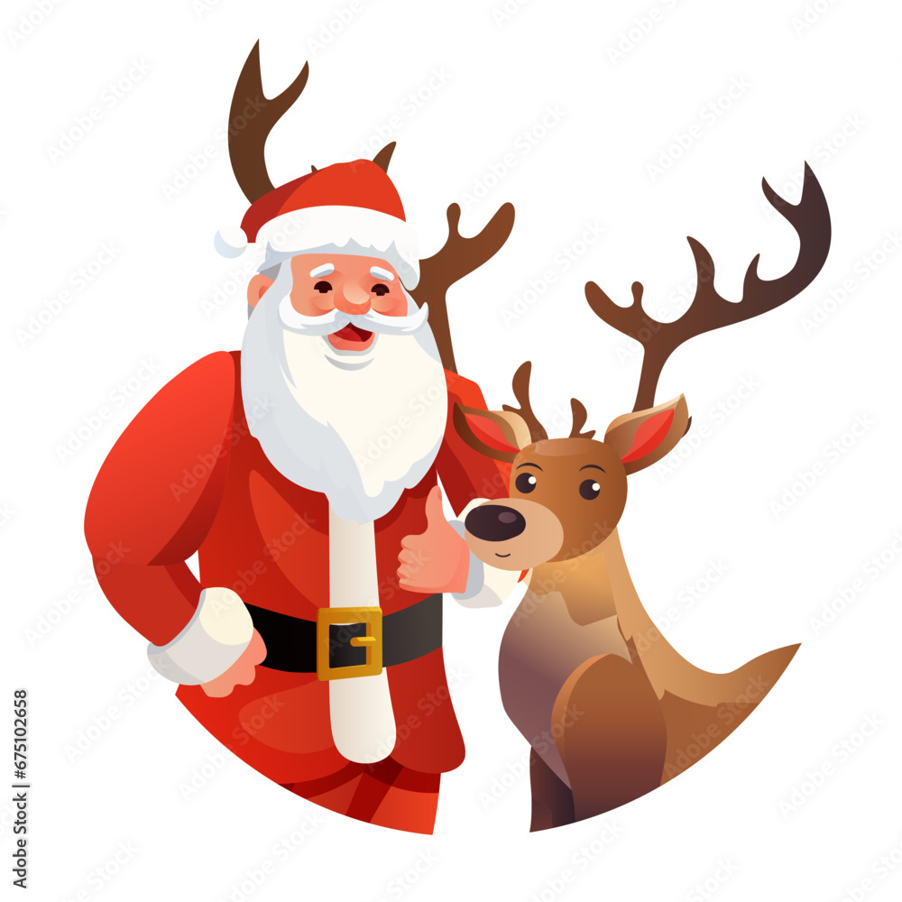 santa claus in hat with reindeer christmas eve holiday happy new year celebration template
