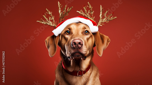 Dog wearing deer antlers for Christmas