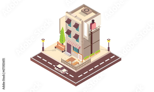 Isometric building bar .on white background.isometric design. 3D design elements for construction of urban and village landscapes.
