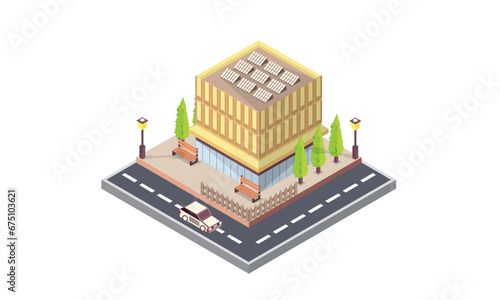 Isometric modern museum building.on white background.isometric design. 3D design elements for construction of urban and village landscapes.