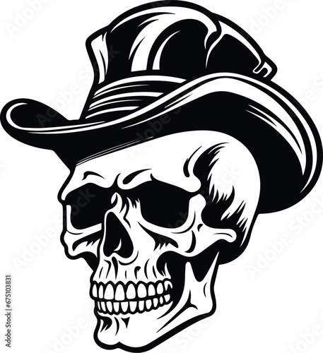 Skull In Top Hat Smiling Logo Monochrome Design Style