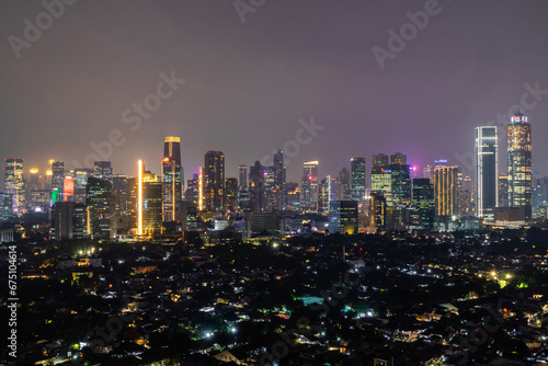 Jakarta, Indonesia – January 19, 2023: A night view cityscape of Indonesia capital city Jakarta