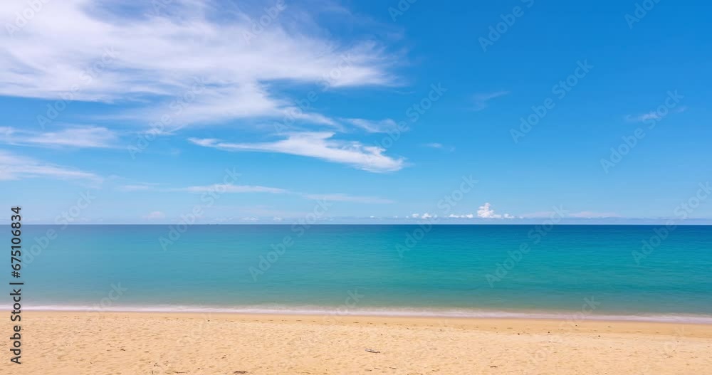 Timelapse nature landscape of Beach sea and clouds moving in the blue sky in good weather day.Sunlight reflected on the sea surface.Clouds traveling over the wide space of clear blue sky background Timelapse nature landscape of Beach sea and clouds moving in the blue sky in good weather day.Sunlight reflected on the sea surface.Clouds traveling over the wide space of clear blue sky background