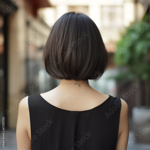 Woman short hair style back view