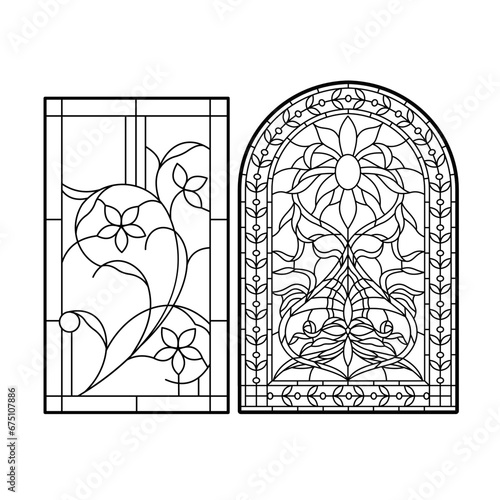 Fotografia Gothic windows. Vintage frames. Church stained-glass windows