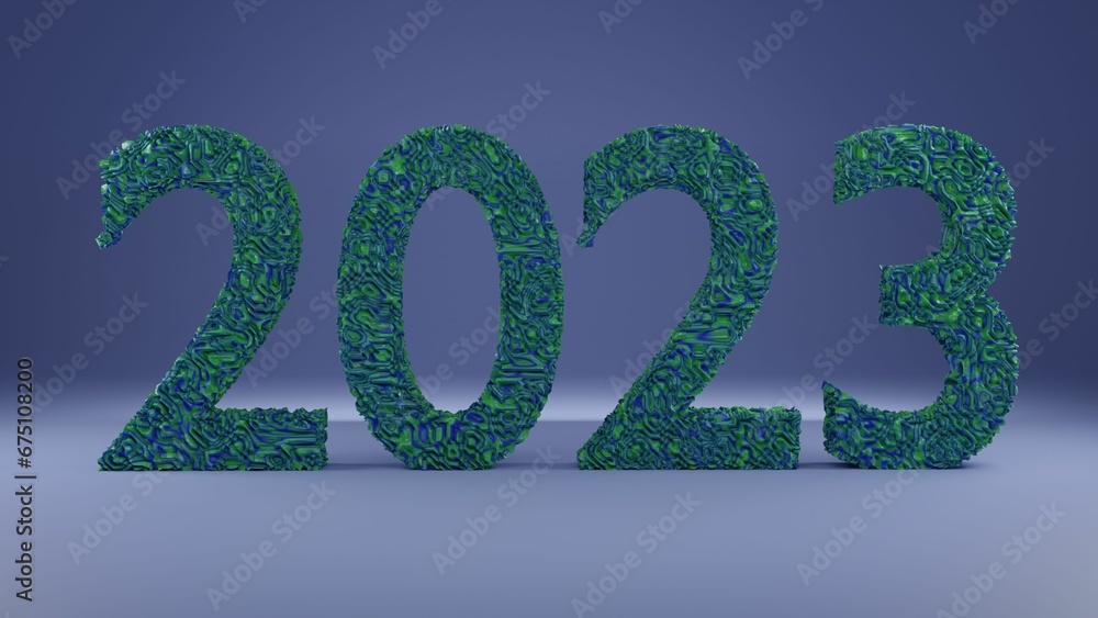 AI generated illustration of green and blue 2023 number on blur background AI generated illustration of green and blue 2023 number on blur background