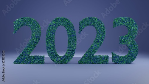 AI generated illustration of green and blue 2023 number on blur background