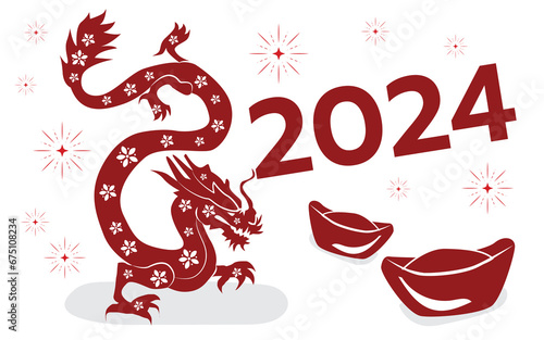 happy chinese new year 2024, year of the dragon, happy new year illustration for posters, cards, calendars, signs, banners, websites, public relations and other designs