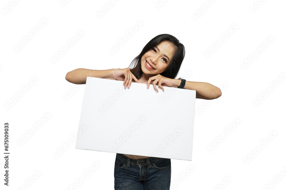Beautiful Girl Holding a Sign Isolated Background Beautiful Girl Holding a Sign Isolated Background