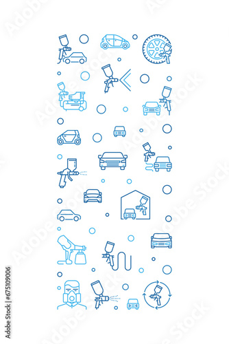 Car Paint vector concept thin line blue vertical banner or illustration