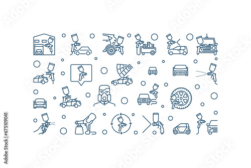 Car Painting vector concept outline horizontal banner or illustration