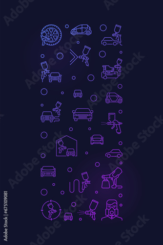 Car Painting concept outline vertical purple banner. Vector colored illustration