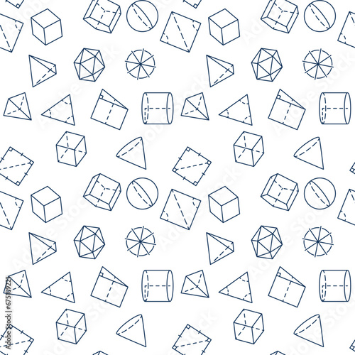 Geometric Shapes vector outline seamless pattern - Geometry and Math concept background
