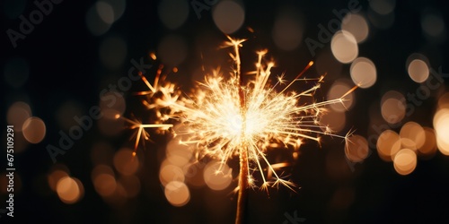 Close-up film photo capturing the mesmerizing glow of a sparkler against a deep black background, showcasing its vibrant light and intricate details