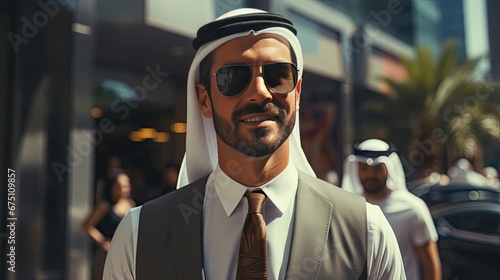 Arabic man modern businessman Muslim against the backdrop of a big city © Aliaksandra