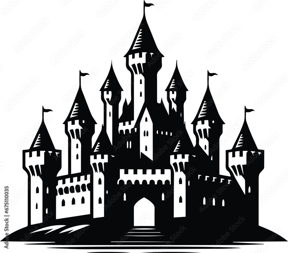 Medieval Castle Classic Depiction Vector Logo Art
