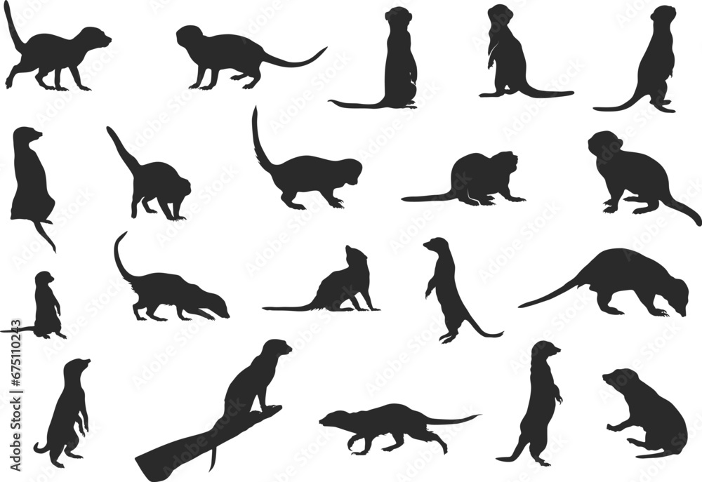 Meerkat silhouettes, Meerkat silhouettes set, Meerkat svg, Meerkat clip art, Meerkats vector illustration