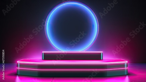 Podium with neon light elements suitable for product