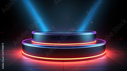 Podium with neon light elements suitable for product