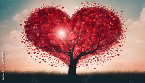 heart red valentine tree meadow sky isolated for background © Iqra