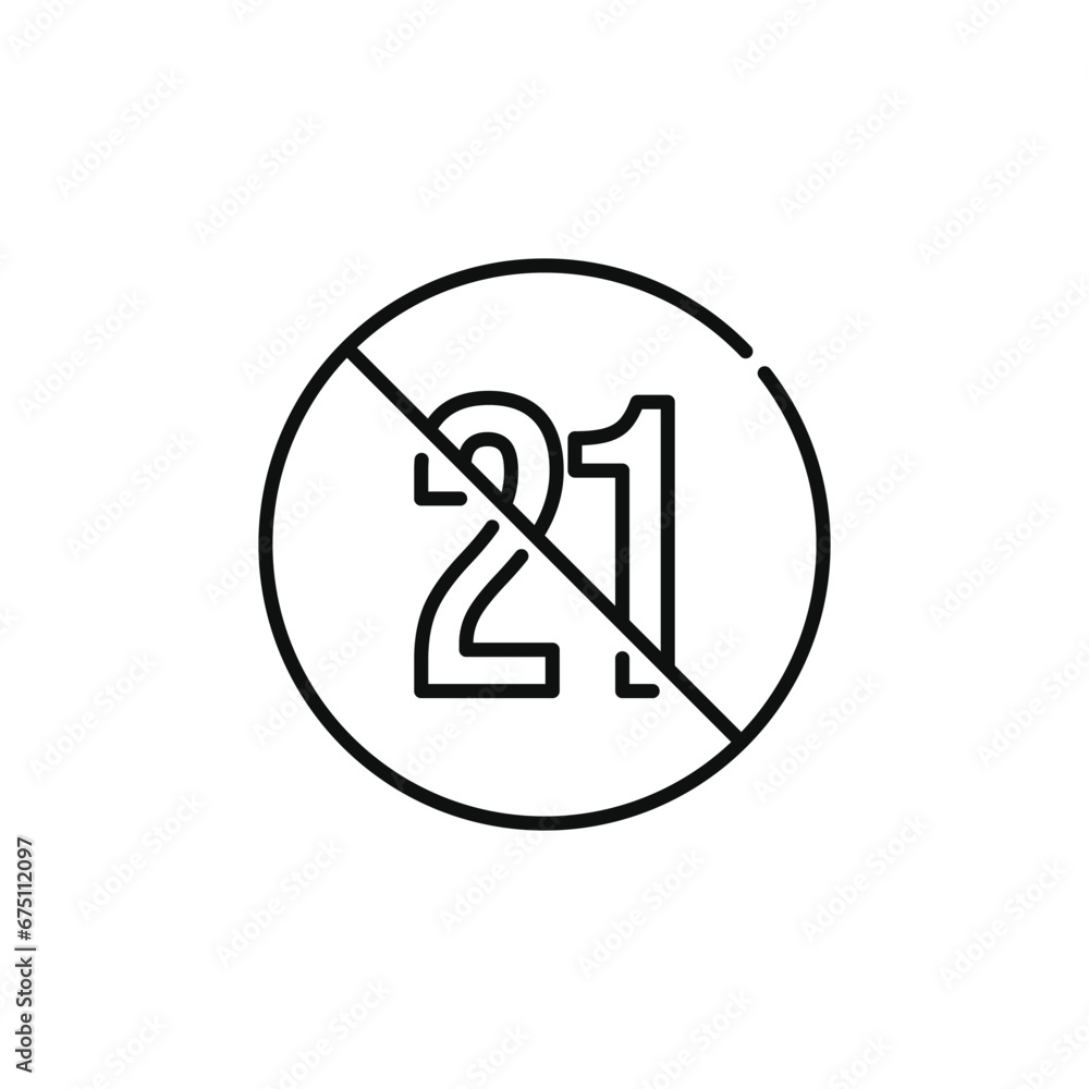 No 21 years old line icon sign symbol isolated on white background No 21 years old line icon sign symbol isolated on white background