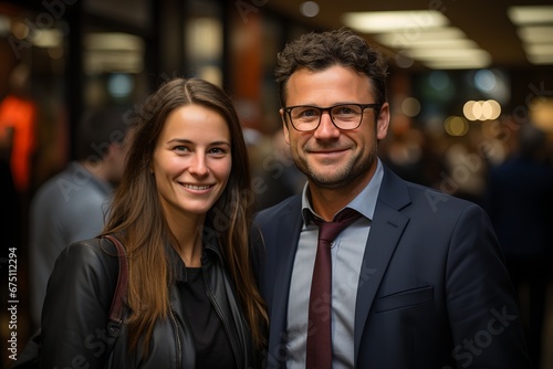 A man and a woman at a conference