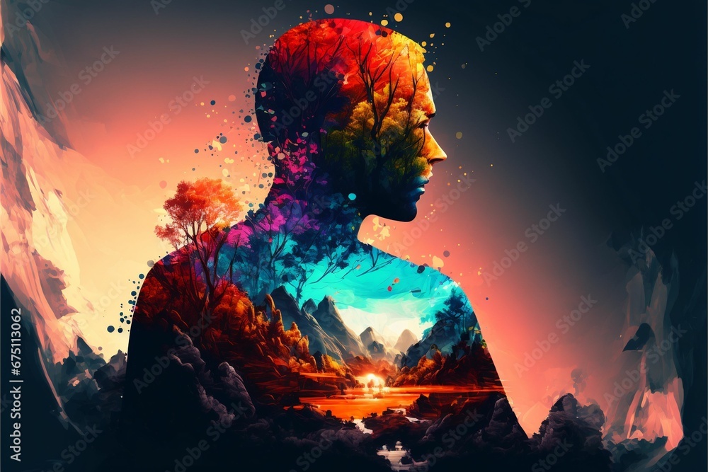 AI generated illustration of double exposure human body shape and ...