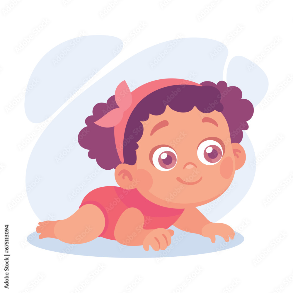 Baby Little Girl with Cute Face Creeping and Crawling Vector Illustration Baby Little Girl with Cute Face Creeping and Crawling Vector Illustration