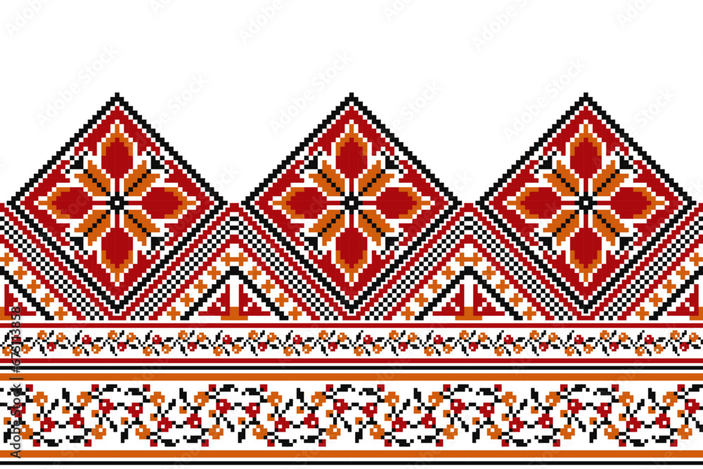flower embroidery on white background. ikat and cross stitch geometric seamless pattern ethnic oriental traditional. Aztec style illustration design for carpet, wallpaper, clothing, wrapping, batik. flower embroidery on white background. ikat and cross stitch geometric seamless pattern ethnic oriental traditional. Aztec style illustration design for carpet, wallpaper, clothing, wrapping, batik.