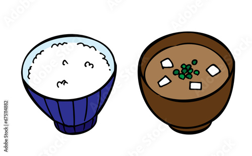 Rice and miso soup illustration