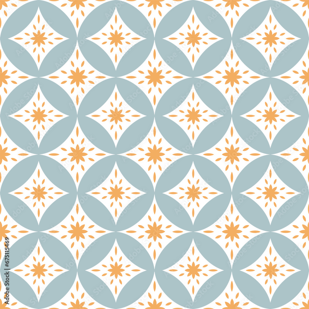 Blue and gold shippo tsunagi geometric vector seamless pattern. Ornamental Japanese overlapping circles vector for wallpaper, textile, paper, gift wrapping. Blue and gold shippo tsunagi geometric vector seamless pattern. Ornamental Japanese overlapping circles vector for wallpaper, textile, paper, gift wrapping.